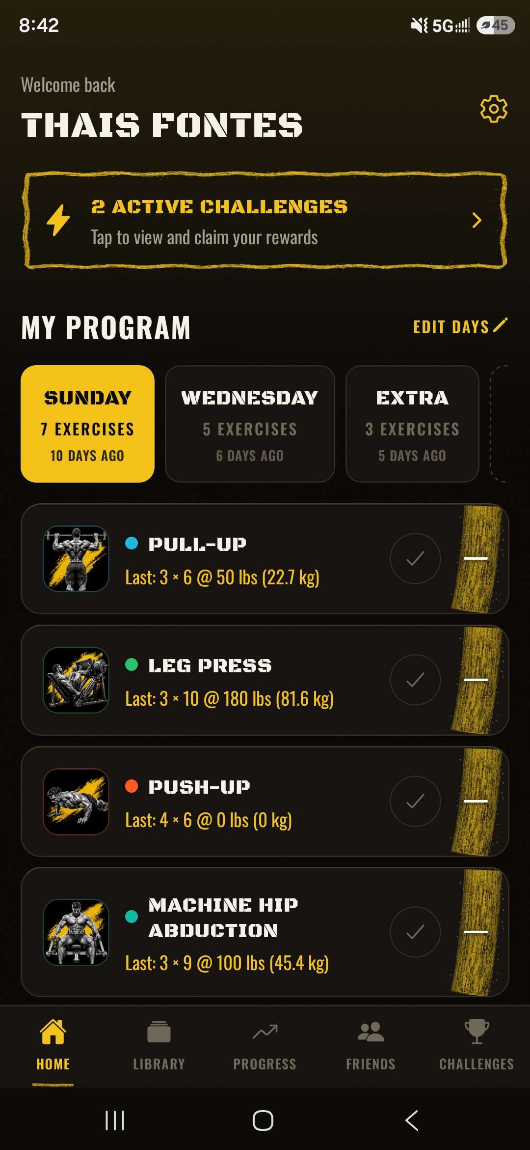 Home — today's workout